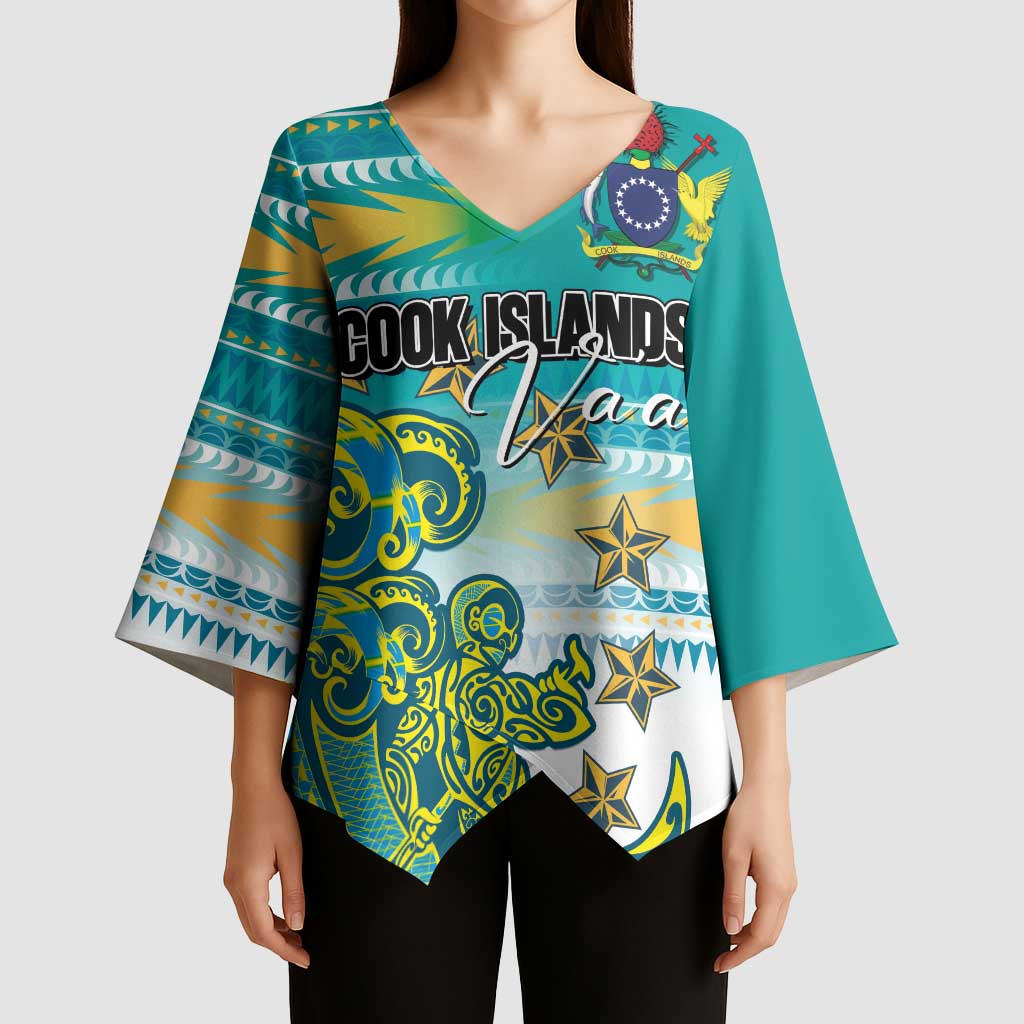 Personalised Cook Islands Va'a Race Kimono Sleeve Blouse Te Tatau Tattoos Sporty Style Turquoise Color LT03 - Polynesian Pride