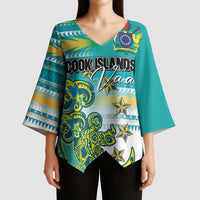Personalised Cook Islands Va'a Race Kimono Sleeve Blouse Te Tatau Tattoos Sporty Style Turquoise Color LT03 - Polynesian Pride