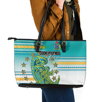 Cook Islands Va'a Race Leather Tote Bag Te Tatau Tattoos Sporty Style Turquoise Color LT03 - Polynesian Pride