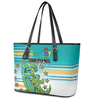 Cook Islands Va'a Race Leather Tote Bag Te Tatau Tattoos Sporty Style Turquoise Color LT03 - Polynesian Pride