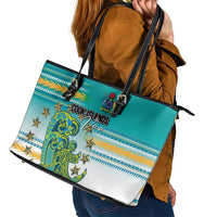 Cook Islands Va'a Race Leather Tote Bag Te Tatau Tattoos Sporty Style Turquoise Color LT03 - Polynesian Pride