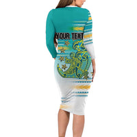 Personalised Cook Islands Va'a Race Long Sleeve Bodycon Dress Te Tatau Tattoos Sporty Style Turquoise Color LT03 - Polynesian Pride