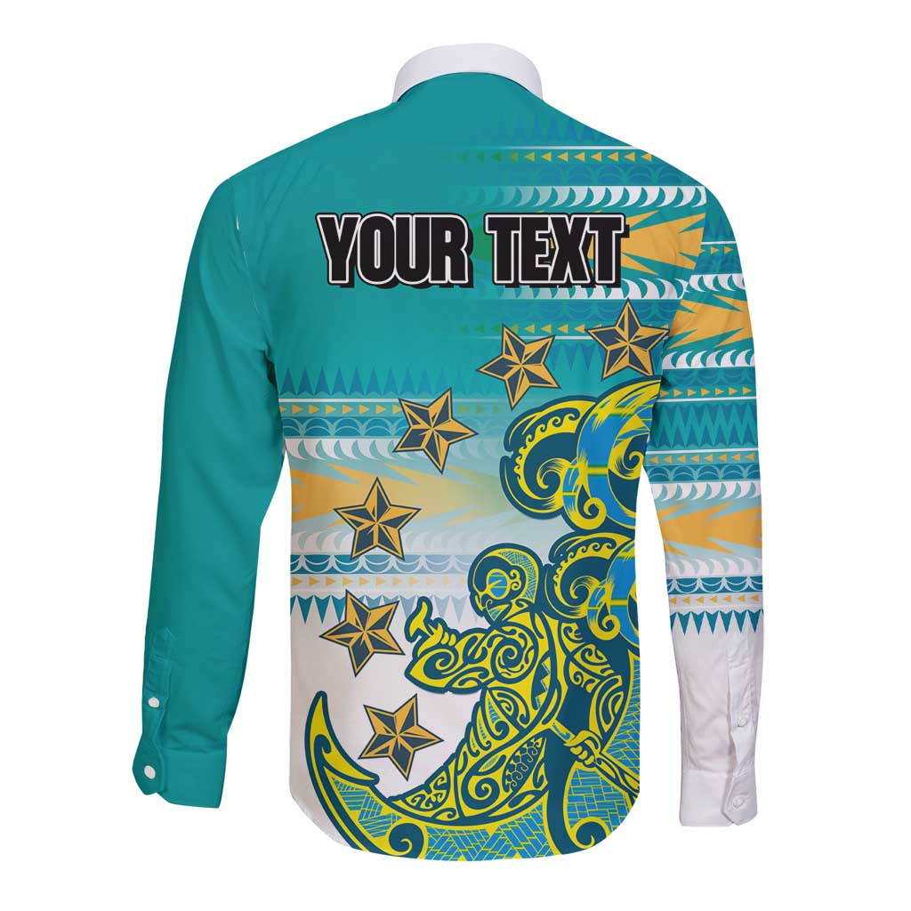 Personalised Cook Islands Va'a Race Long Sleeve Button Shirt Te Tatau Tattoos Sporty Style Turquoise Color LT03 - Polynesian Pride