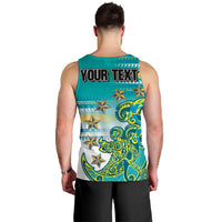 Personalised Cook Islands Va'a Race Men Tank Top Te Tatau Tattoos Sporty Style Turquoise Color LT03 - Polynesian Pride