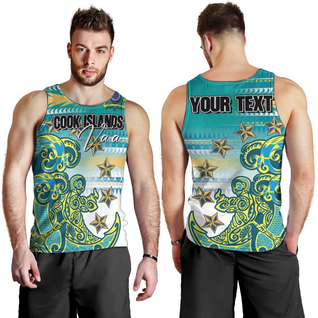 Personalised Cook Islands Va'a Race Men Tank Top Te Tatau Tattoos Sporty Style Turquoise Color LT03 - Polynesian Pride