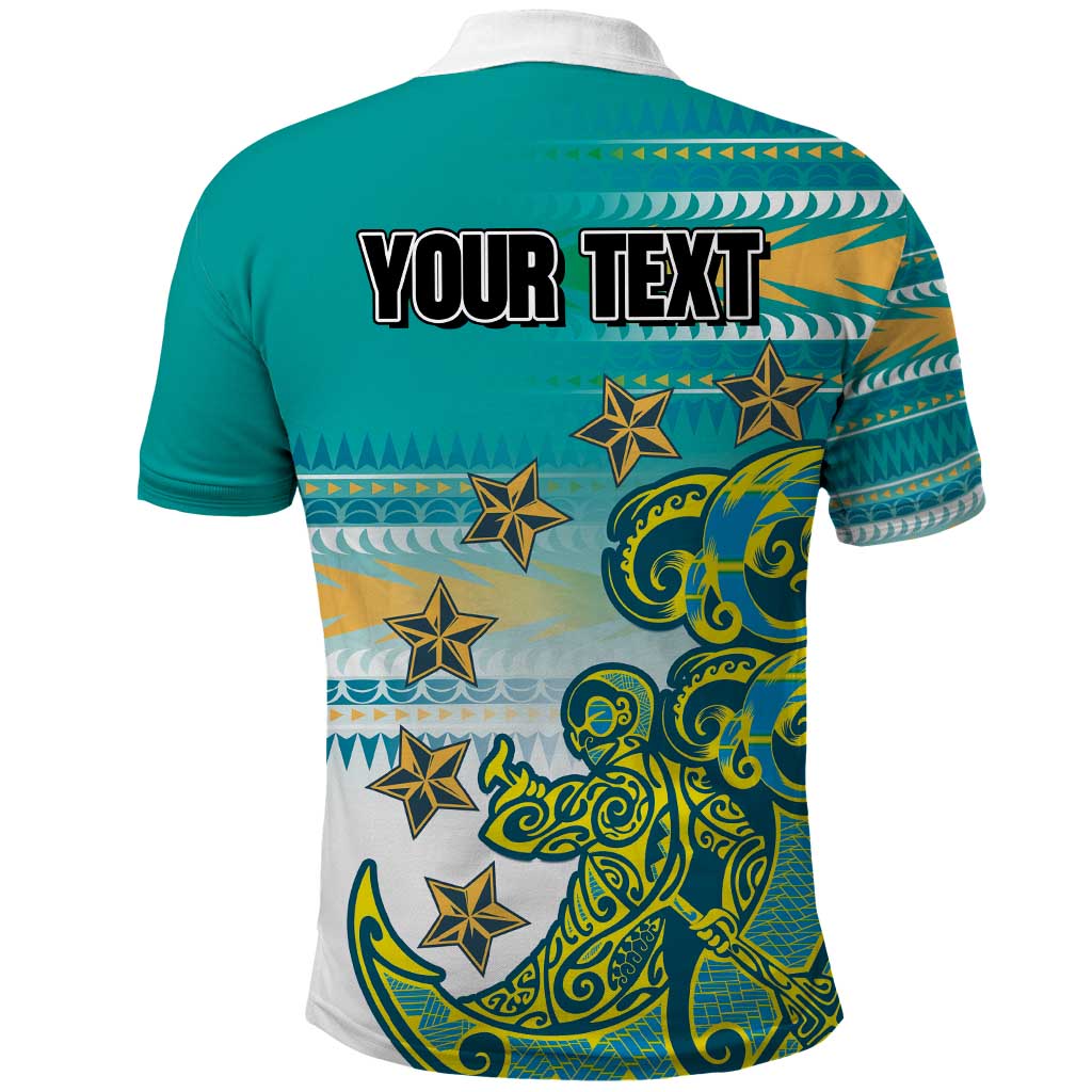 Personalised Cook Islands Va'a Race Polo Shirt Te Tatau Tattoos Sporty Style Turquoise Color LT03 - Polynesian Pride