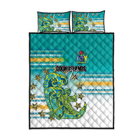 Cook Islands Va'a Race Quilt Bed Set Te Tatau Tattoos Sporty Style Turquoise Color LT03 - Polynesian Pride