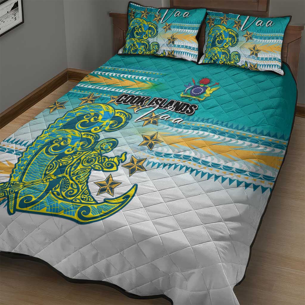 Cook Islands Va'a Race Quilt Bed Set Te Tatau Tattoos Sporty Style Turquoise Color LT03 - Polynesian Pride