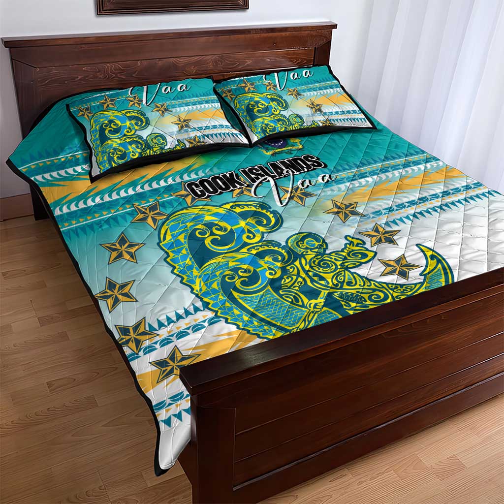 Cook Islands Va'a Race Quilt Bed Set Te Tatau Tattoos Sporty Style Turquoise Color LT03 - Polynesian Pride