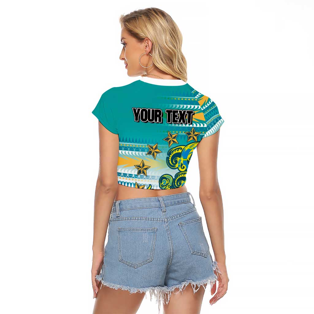 Personalised Cook Islands Va'a Race Raglan Cropped T Shirt Te Tatau Tattoos Sporty Style Turquoise Color LT03 - Polynesian Pride