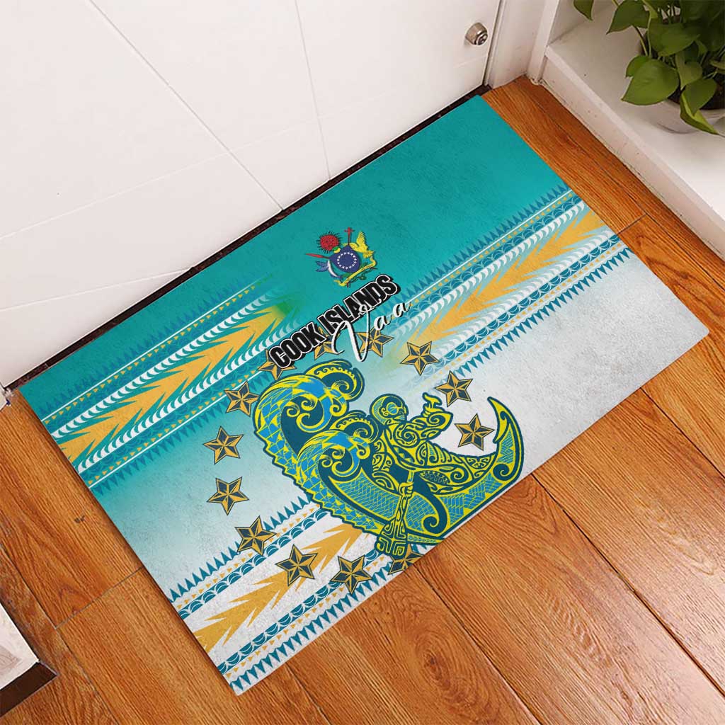 Cook Islands Va'a Race Rubber Doormat Te Tatau Tattoos Sporty Style Turquoise Color LT03 - Polynesian Pride