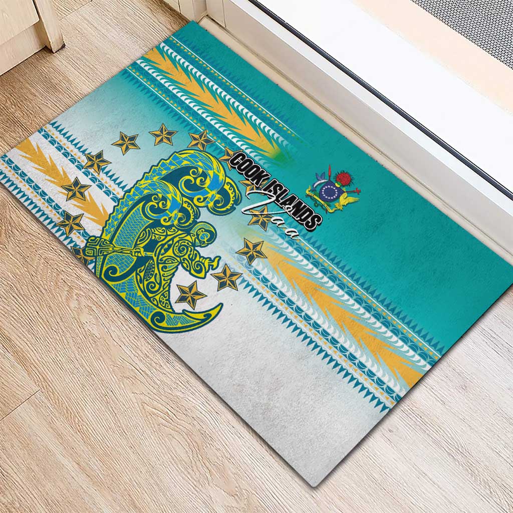 Cook Islands Va'a Race Rubber Doormat Te Tatau Tattoos Sporty Style Turquoise Color LT03 - Polynesian Pride