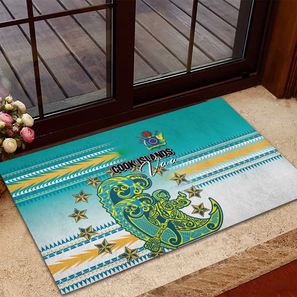 Cook Islands Va'a Race Rubber Doormat Te Tatau Tattoos Sporty Style Turquoise Color LT03 - Polynesian Pride
