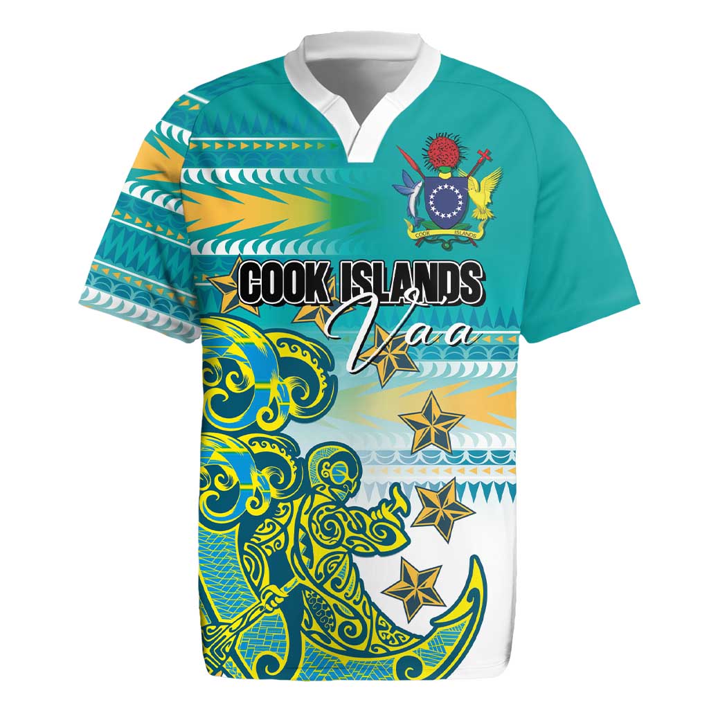 Personalised Cook Islands Va'a Race Rugby Jersey Te Tatau Tattoos Sporty Style Turquoise Color LT03 Turquoise - Polynesian Pride