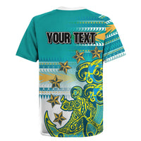 Personalised Cook Islands Va'a Race Rugby Jersey Te Tatau Tattoos Sporty Style Turquoise Color LT03 - Polynesian Pride