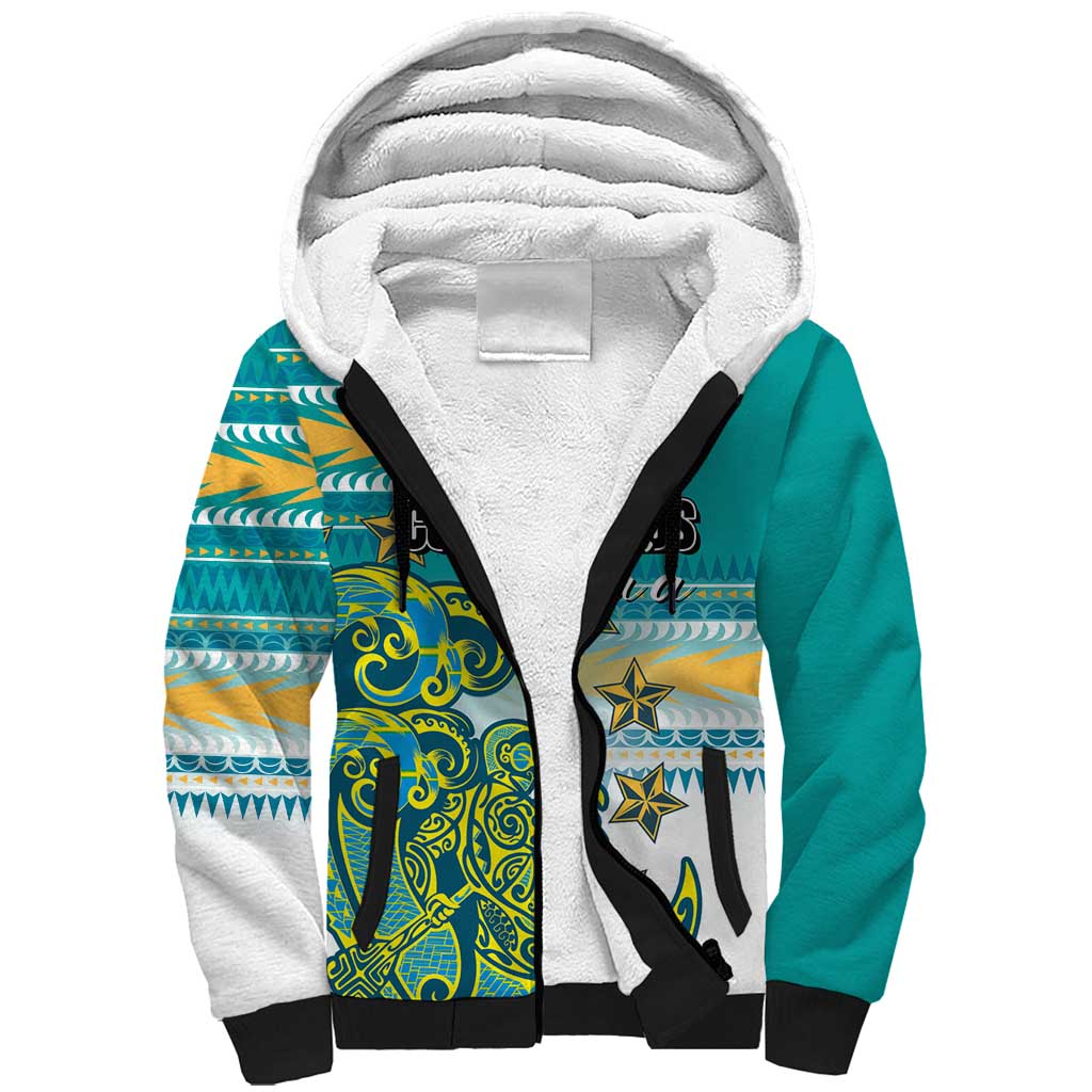 Personalised Cook Islands Va'a Race Sherpa Hoodie Te Tatau Tattoos Sporty Style Turquoise Color LT03 Unisex Turquoise - Polynesian Pride