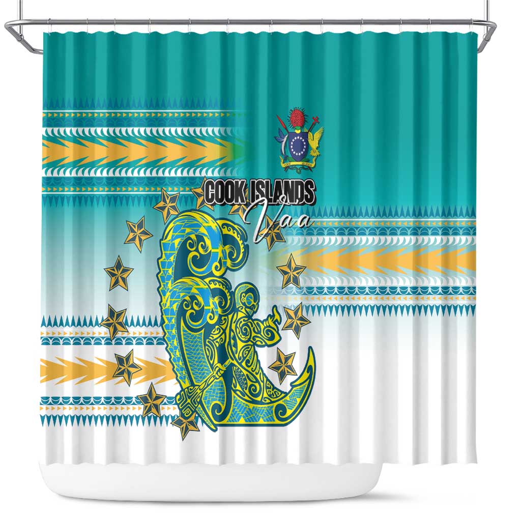 Cook Islands Va'a Race Shower Curtain Te Tatau Tattoos Sporty Style Turquoise Color LT03 Turquoise - Polynesian Pride