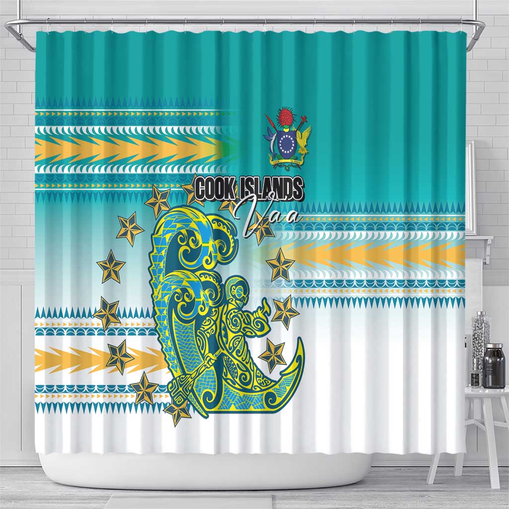 Cook Islands Va'a Race Shower Curtain Te Tatau Tattoos Sporty Style Turquoise Color LT03 - Polynesian Pride