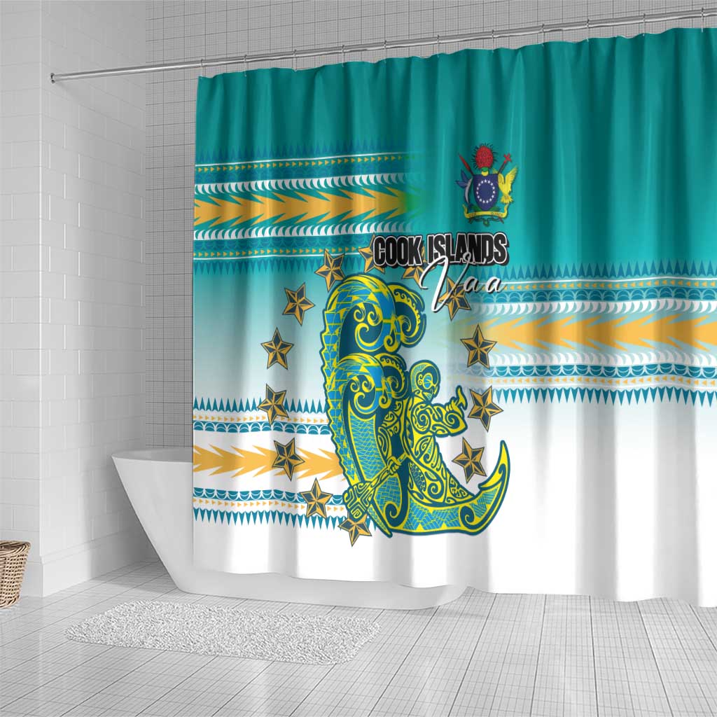 Cook Islands Va'a Race Shower Curtain Te Tatau Tattoos Sporty Style Turquoise Color LT03 - Polynesian Pride