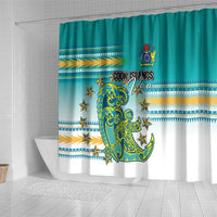Cook Islands Va'a Race Shower Curtain Te Tatau Tattoos Sporty Style Turquoise Color LT03 - Polynesian Pride