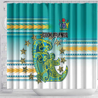 Cook Islands Va'a Race Shower Curtain Te Tatau Tattoos Sporty Style Turquoise Color LT03 - Polynesian Pride