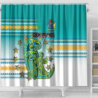 Cook Islands Va'a Race Shower Curtain Te Tatau Tattoos Sporty Style Turquoise Color LT03 - Polynesian Pride