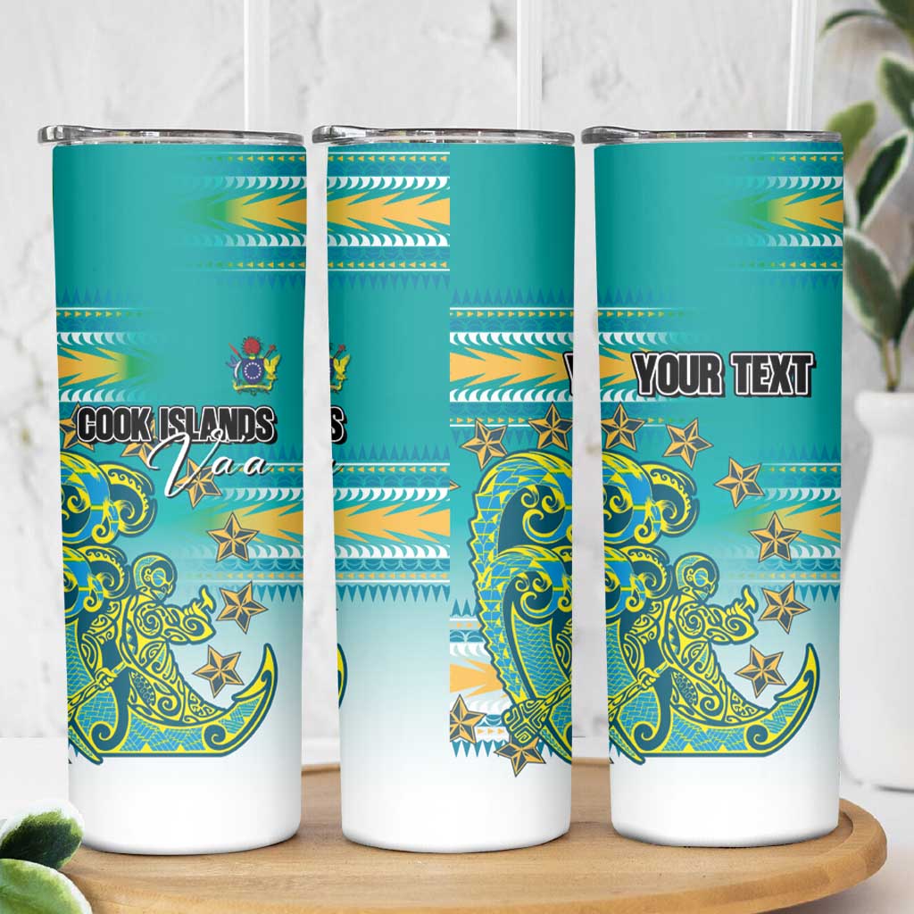 Personalised Cook Islands Va'a Race Skinny Tumbler Te Tatau Tattoos Sporty Style Turquoise Color LT03 - Polynesian Pride