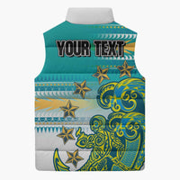 Personalised Cook Islands Va'a Race Sleeveless Puffer Jacket Te Tatau Tattoos Sporty Style Turquoise Color LT03 - Polynesian Pride
