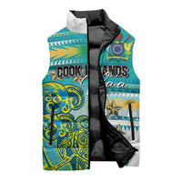 Personalised Cook Islands Va'a Race Sleeveless Puffer Jacket Te Tatau Tattoos Sporty Style Turquoise Color LT03 - Polynesian Pride