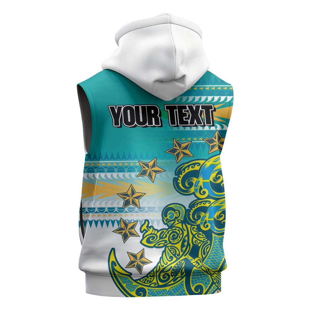 Personalised Cook Islands Va'a Race Sleeveless Zip Hoodie Te Tatau Tattoos Sporty Style Turquoise Color LT03 - Polynesian Pride