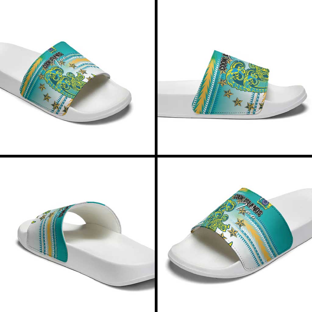 Cook Islands Va'a Race Slide Sandals Te Tatau Tattoos Sporty Style Turquoise Color LT03 - Polynesian Pride