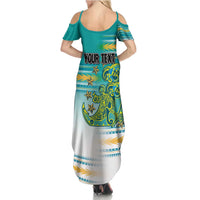 Personalised Cook Islands Va'a Race Summer Maxi Dress Te Tatau Tattoos Sporty Style Turquoise Color LT03 - Polynesian Pride
