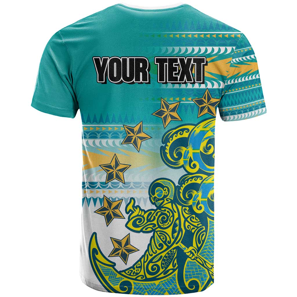 Personalised Cook Islands Va'a Race T Shirt Te Tatau Tattoos Sporty Style Turquoise Color LT03 - Polynesian Pride