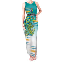 Personalised Cook Islands Va'a Race Tank Maxi Dress Te Tatau Tattoos Sporty Style Turquoise Color LT03 Women Turquoise - Polynesian Pride