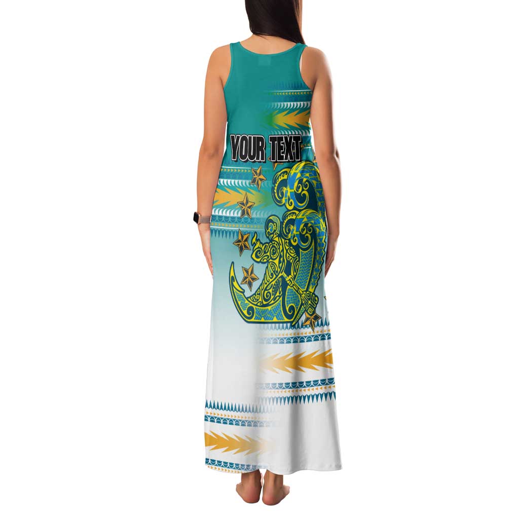 Personalised Cook Islands Va'a Race Tank Maxi Dress Te Tatau Tattoos Sporty Style Turquoise Color LT03 - Polynesian Pride