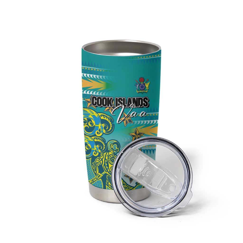 Personalised Cook Islands Va'a Race Tumbler Cup Te Tatau Tattoos Sporty Style Turquoise Color LT03 - Polynesian Pride