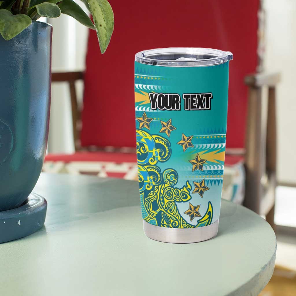 Personalised Cook Islands Va'a Race Tumbler Cup Te Tatau Tattoos Sporty Style Turquoise Color LT03 - Polynesian Pride