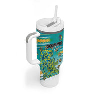 Personalised Cook Islands Va'a Race Tumbler With Handle Te Tatau Tattoos Sporty Style Turquoise Color LT03 - Polynesian Pride