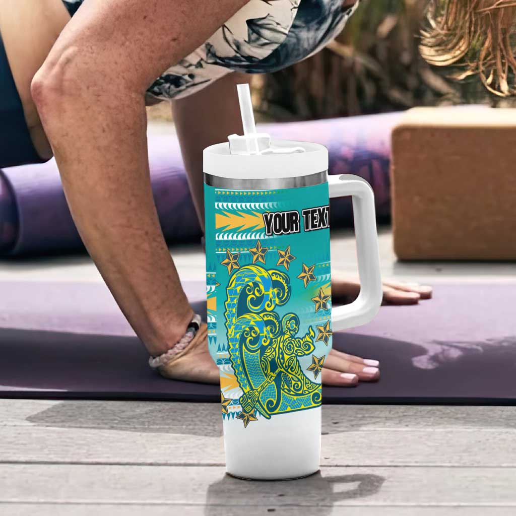 Personalised Cook Islands Va'a Race Tumbler With Handle Te Tatau Tattoos Sporty Style Turquoise Color LT03 - Polynesian Pride