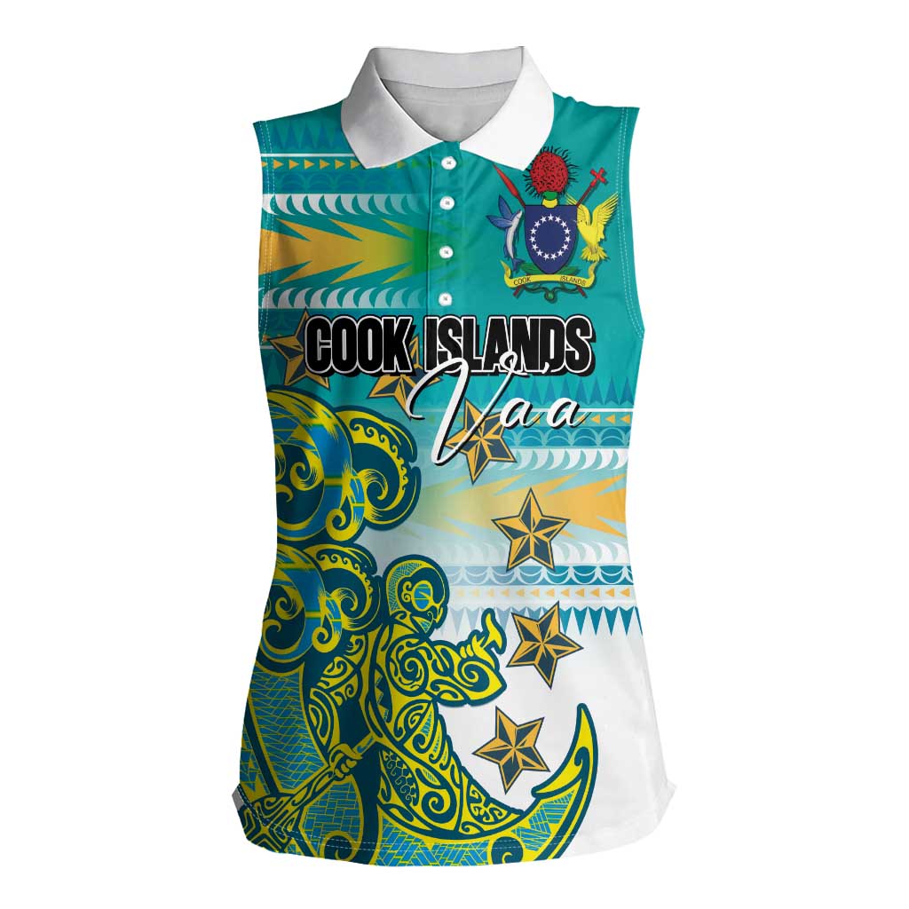 Personalised Cook Islands Va'a Race Women Sleeveless Polo Shirt Te Tatau Tattoos Sporty Style Turquoise Color LT03 Female Turquoise - Polynesian Pride