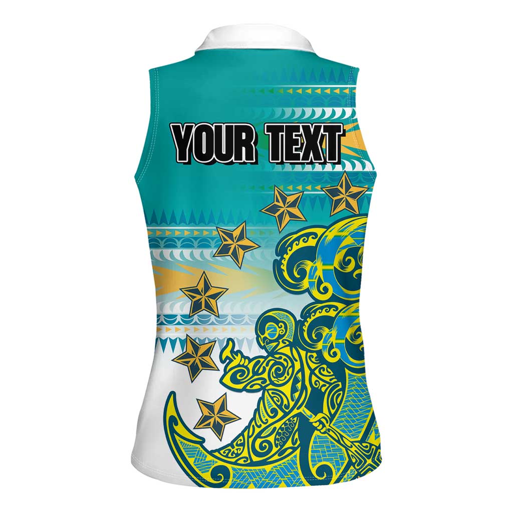 Personalised Cook Islands Va'a Race Women Sleeveless Polo Shirt Te Tatau Tattoos Sporty Style Turquoise Color LT03 - Polynesian Pride