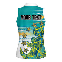 Personalised Cook Islands Va'a Race Women Sleeveless Polo Shirt Te Tatau Tattoos Sporty Style Turquoise Color LT03 - Polynesian Pride