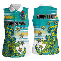Personalised Cook Islands Va'a Race Women Sleeveless Polo Shirt Te Tatau Tattoos Sporty Style Turquoise Color LT03 - Polynesian Pride