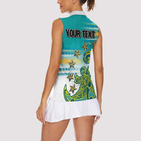 Personalised Cook Islands Va'a Race Women Sleeveless Polo Shirt Te Tatau Tattoos Sporty Style Turquoise Color LT03 - Polynesian Pride