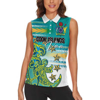 Personalised Cook Islands Va'a Race Women Sleeveless Polo Shirt Te Tatau Tattoos Sporty Style Turquoise Color LT03 - Polynesian Pride