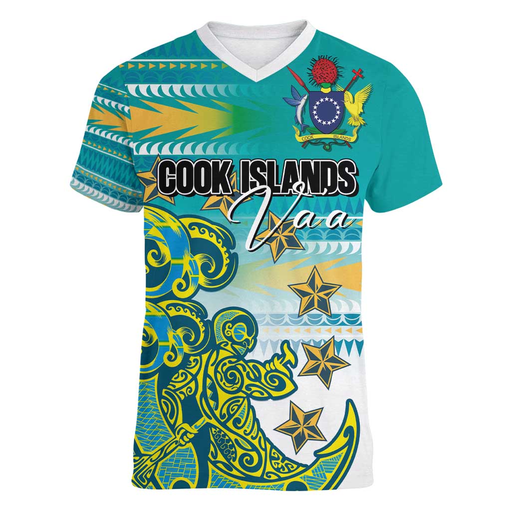 Personalised Cook Islands Va'a Race Women V-Neck T-Shirt Te Tatau Tattoos Sporty Style Turquoise Color LT03 Female Turquoise - Polynesian Pride