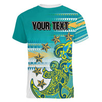 Personalised Cook Islands Va'a Race Women V-Neck T-Shirt Te Tatau Tattoos Sporty Style Turquoise Color LT03 - Polynesian Pride
