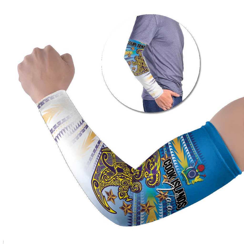 Personalised Cook Islands Va'a Race Arm Sleeves Te Tatau Tattoos Sporty Style Glory Blue Color LT03 Set of 2 Blue - Polynesian Pride