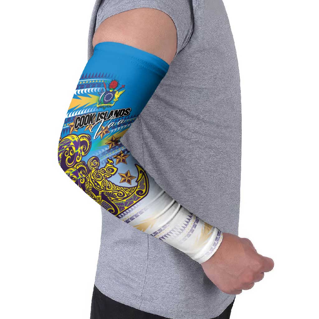 Personalised Cook Islands Va'a Race Arm Sleeves Te Tatau Tattoos Sporty Style Glory Blue Color LT03 - Polynesian Pride