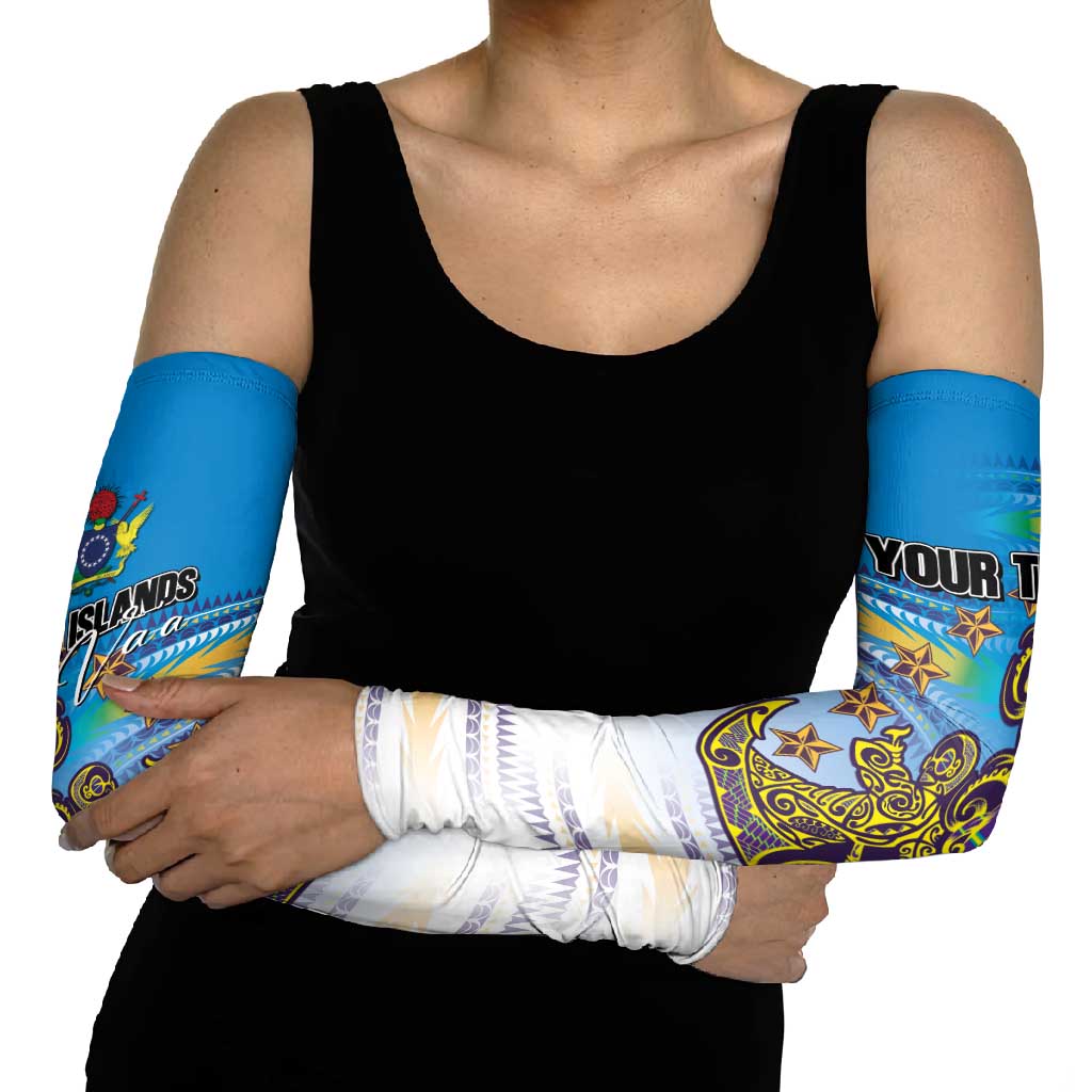 Personalised Cook Islands Va'a Race Arm Sleeves Te Tatau Tattoos Sporty Style Glory Blue Color LT03 - Polynesian Pride